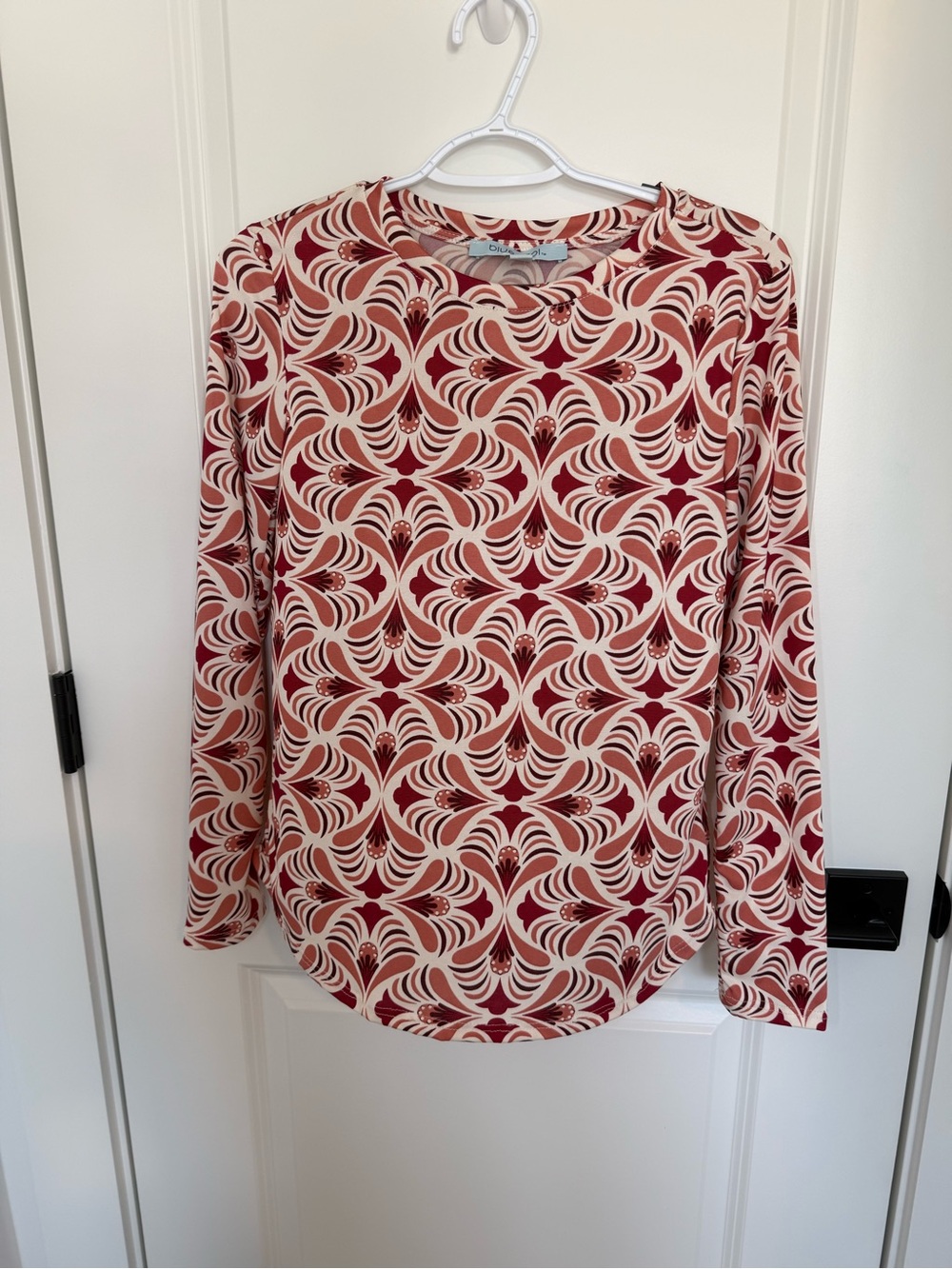Blue Sol Red and Cream Long-Sleeve Patterned Blouse